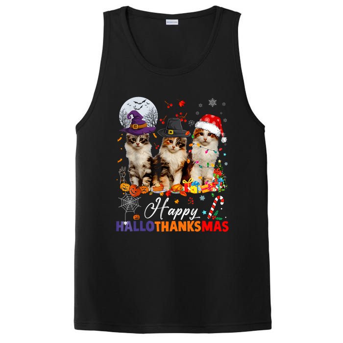 Cat Halloween Christmas Happy Hallothanksmas Thanksgiving PosiCharge Competitor Tank