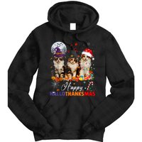 Cat Halloween Christmas Happy Hallothanksmas Thanksgiving Tie Dye Hoodie