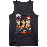 Cat Halloween Christmas Happy Hallothanksmas Thanksgiving Tank Top