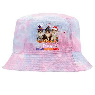 Cat Halloween Christmas Happy Hallothanksmas Thanksgiving Tie-Dyed Bucket Hat