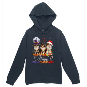 Cat Halloween Christmas Happy Hallothanksmas Thanksgiving Urban Pullover Hoodie