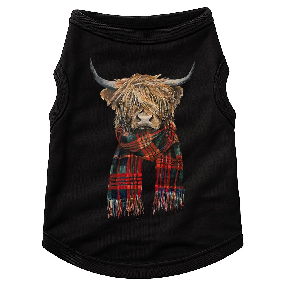 Cute Highland Cow Wearing Buffalo Plaid Scarf Farming Farmer Gift Doggie Tank
