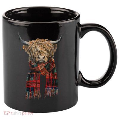 Cute Highland Cow Wearing Buffalo Plaid Scarf Farming Farmer Gift 11oz C Handle Ceramic Mug