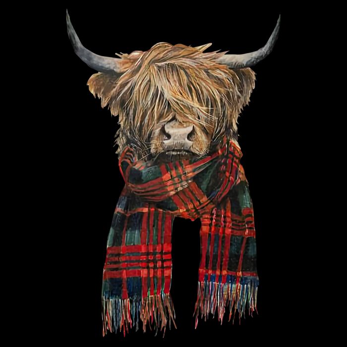 Cute Highland Cow Wearing Buffalo Plaid Scarf Farming Farmer Gift Drawstring Bag