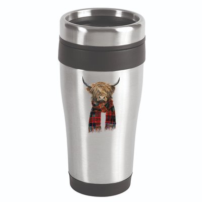 Cute Highland Cow Wearing Buffalo Plaid Scarf Farming Farmer Gift 16oz Travel Tumbler