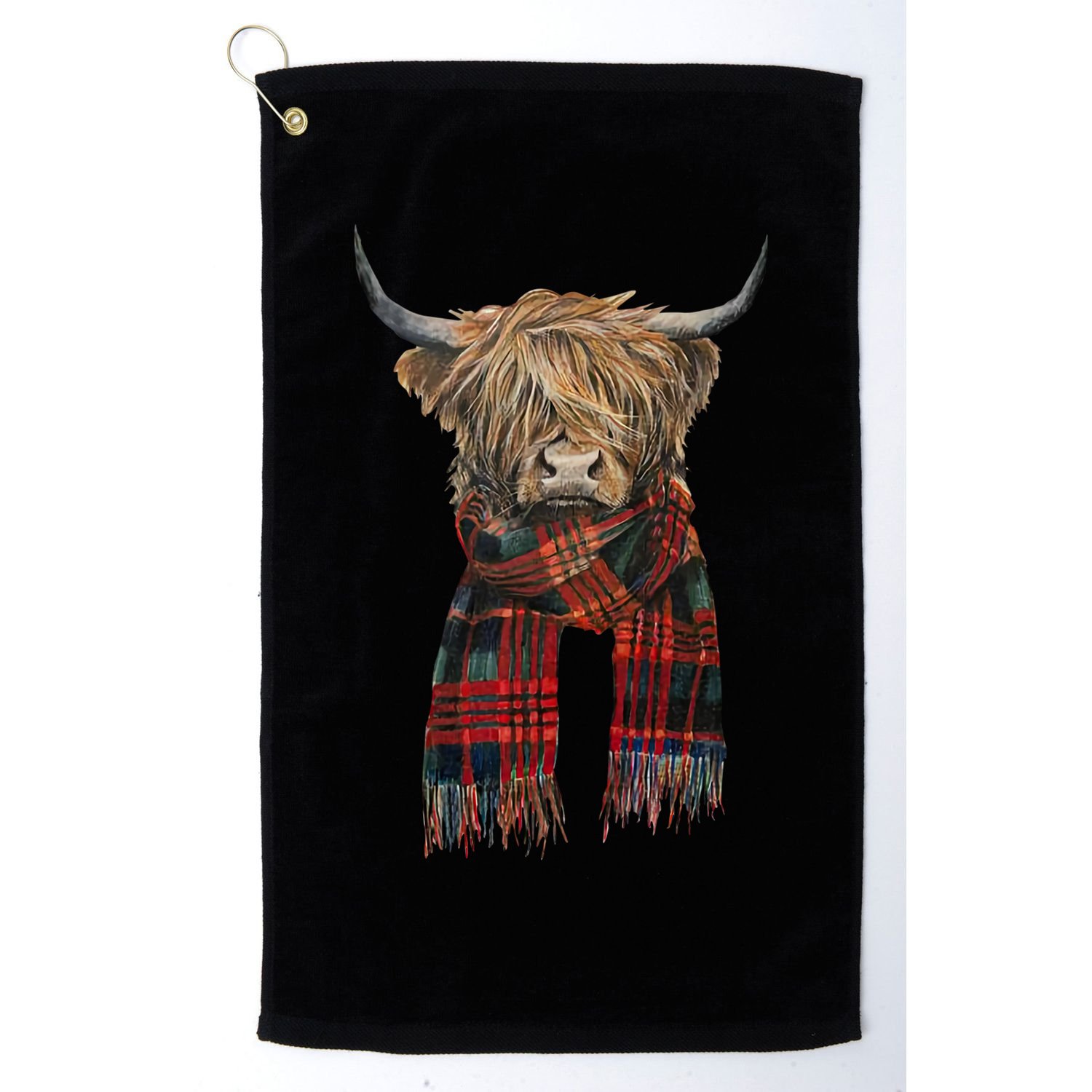 Cute Highland Cow Wearing Buffalo Plaid Scarf Farming Farmer Gift Golf Towel