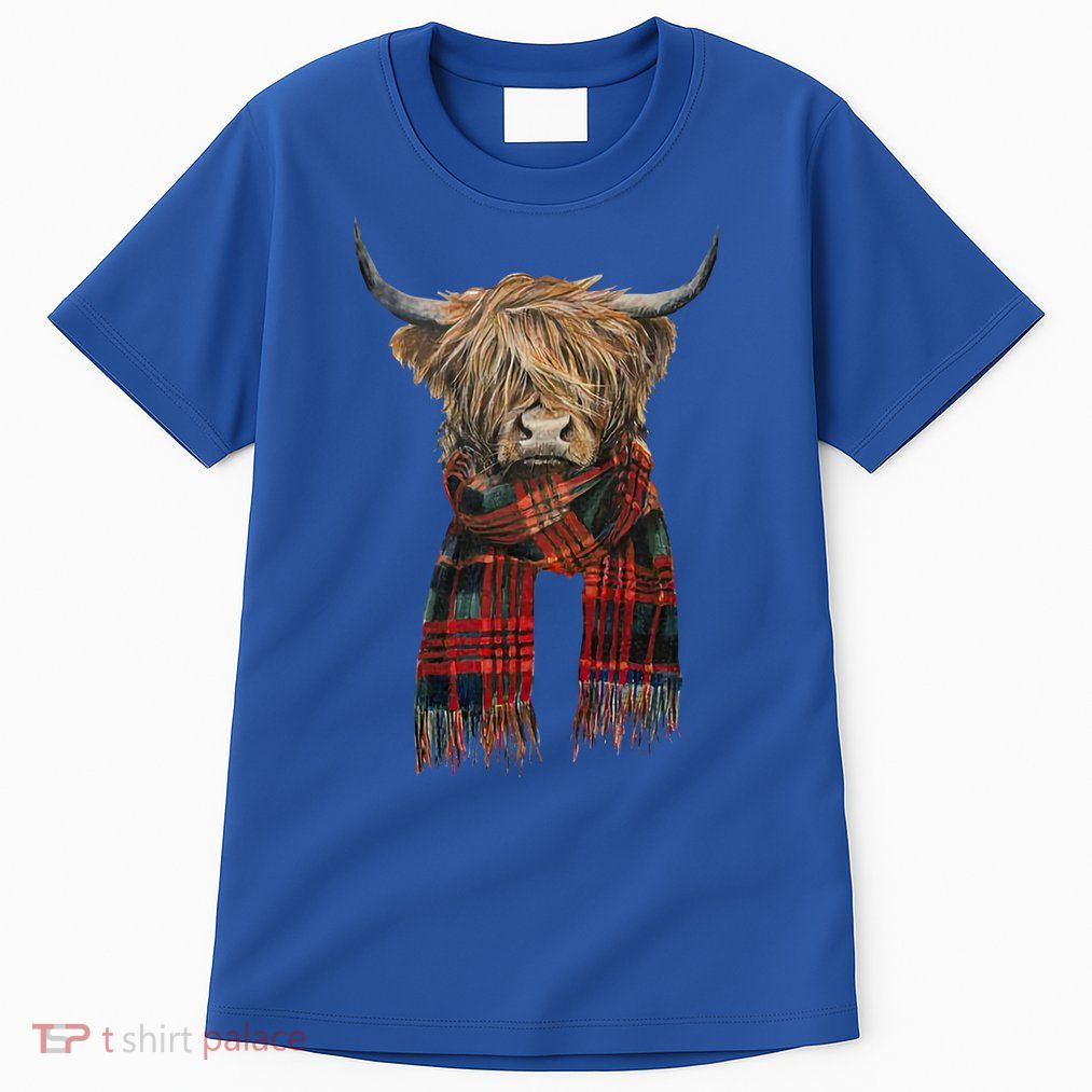 Cute Highland Cow Wearing Buffalo Plaid Scarf Farming Farmer Gift Tall T-Shirt