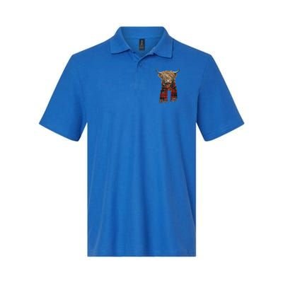 Cute Highland Cow Wearing Buffalo Plaid Scarf Farming Farmer Gift Polo