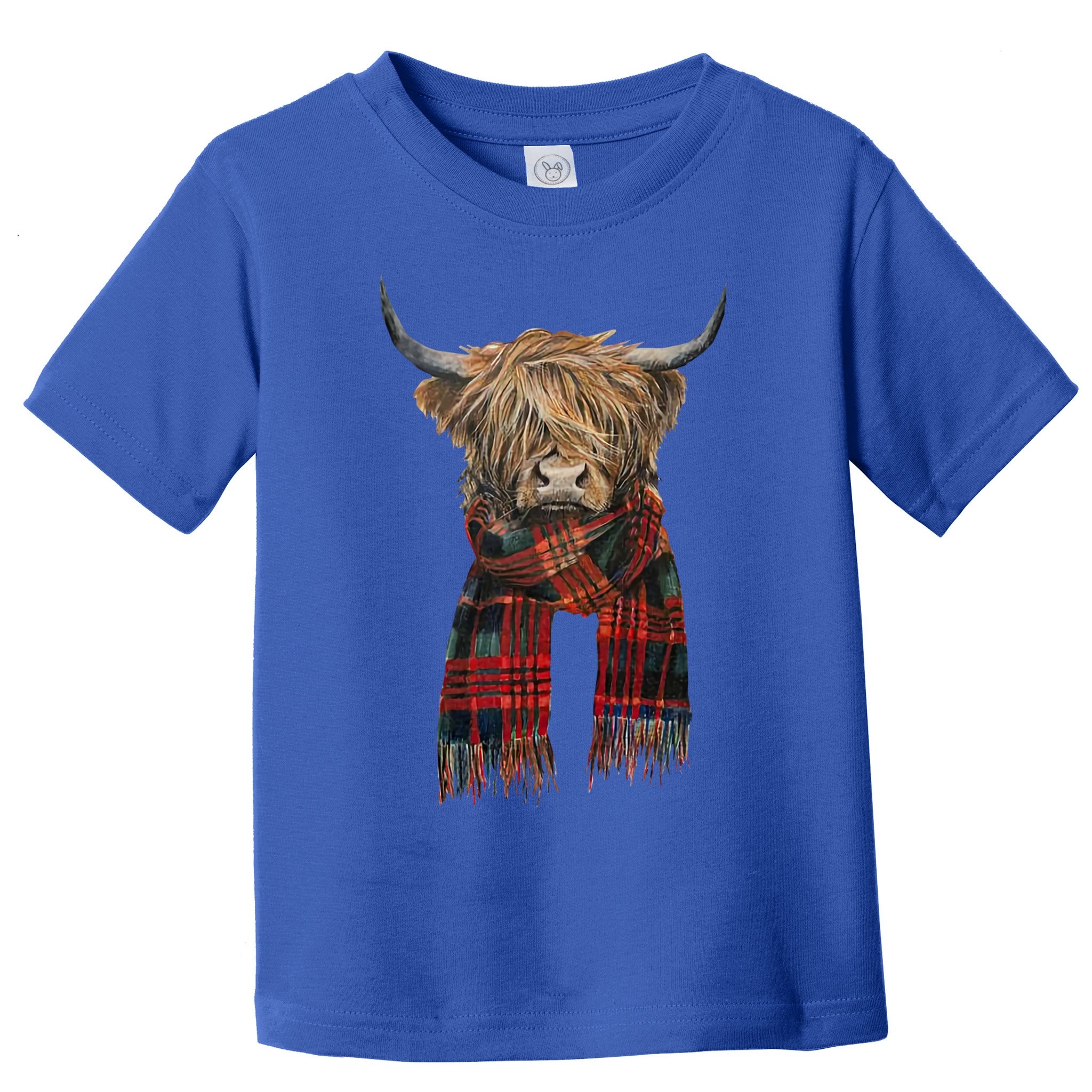 Cute Highland Cow Wearing Buffalo Plaid Scarf Farming Farmer Gift Toddler T-Shirt