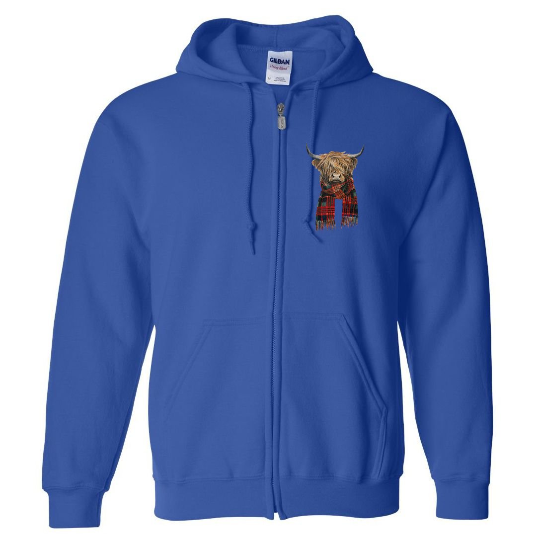 Cute Highland Cow Wearing Buffalo Plaid Scarf Farming Farmer Gift Full Zip Hoodie