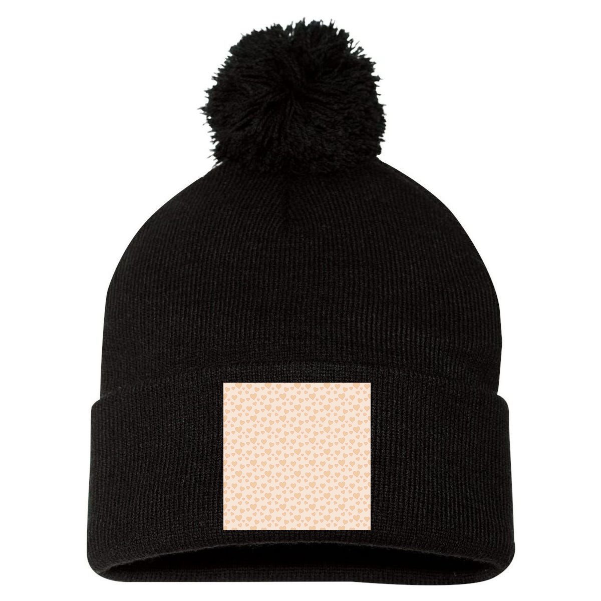 Cute Hearts Pom Pom 12in Knit Beanie