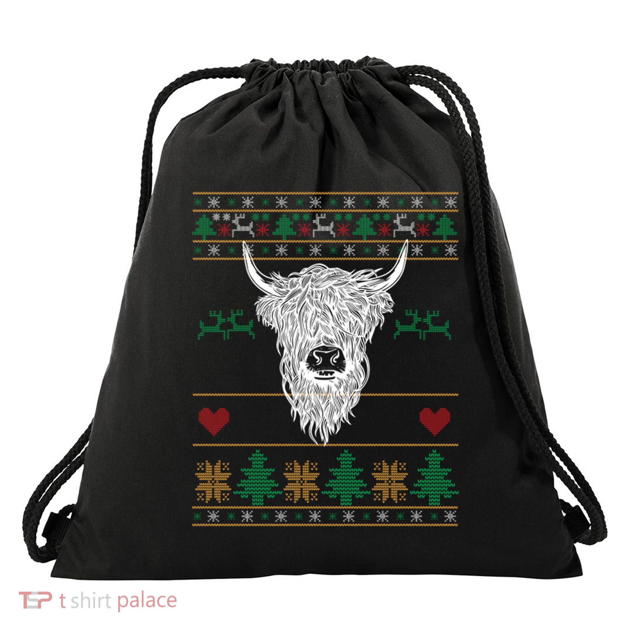 Cool Highland Cow Ugly Christmas Sweater Funny Animal Lover Cool Gift Drawstring Bag