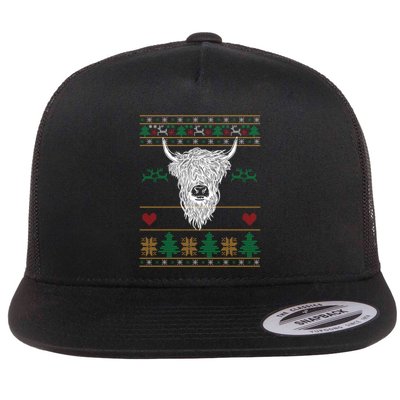 Cool Highland Cow Ugly Christmas Sweater Funny Animal Lover Cool Gift Flatbill Hat