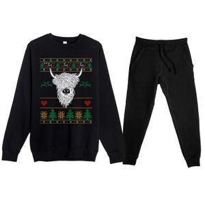 Cool Highland Cow Ugly Christmas Sweater Funny Animal Lover Cool Gift Premium Crewneck Sweatsuit Set