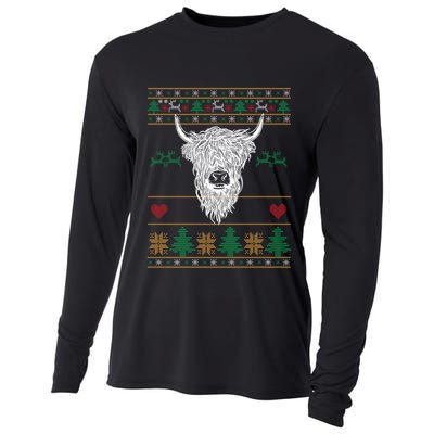 Cool Highland Cow Ugly Christmas Sweater Funny Animal Lover Cool Gift Cooling Performance Long Sleeve Crew