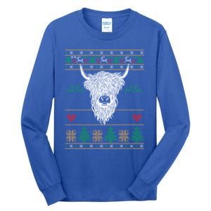 Cool Highland Cow Ugly Christmas Sweater Funny Animal Lover Cool Gift Tall Long Sleeve T-Shirt