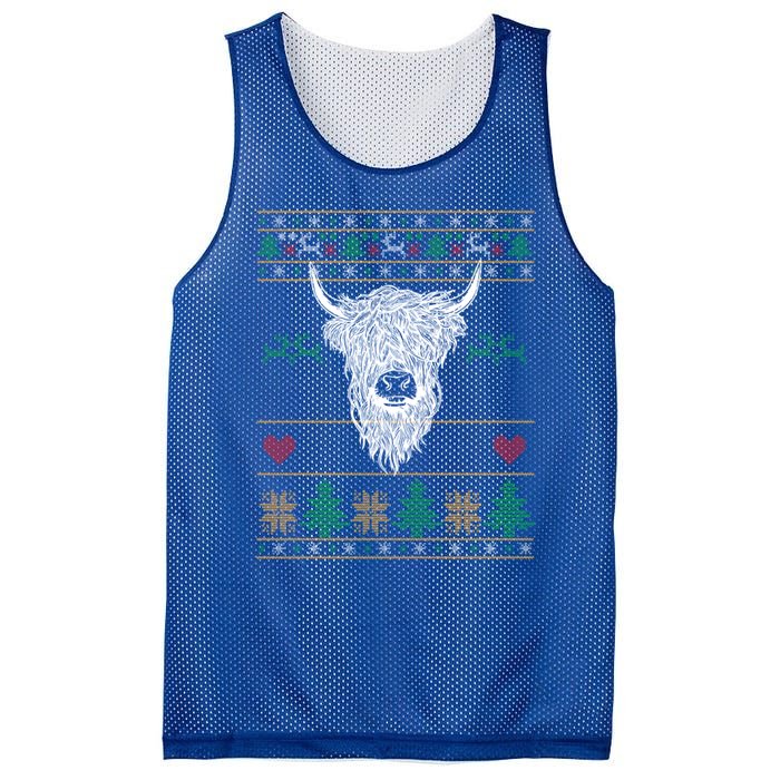 Cool Highland Cow Ugly Christmas Sweater Funny Animal Lover Cool Gift Mesh Reversible Basketball Jersey Tank