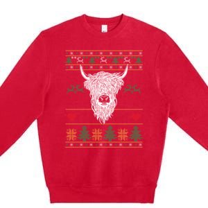 Cool Highland Cow Ugly Christmas Sweater Funny Animal Lover Cool Gift Premium Crewneck Sweatshirt