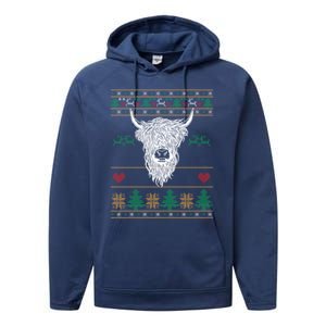 Cool Highland Cow Ugly Christmas Sweater Funny Animal Lover Cool Gift Performance Fleece Hoodie