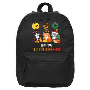 Cat Halloween Christmas Happy Hallothanksmas Thanksgiving 16 in Basic Backpack