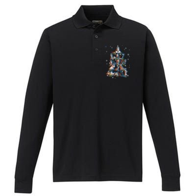 Classic Holiday Cat And Kitten Christmas Ree Performance Long Sleeve Polo