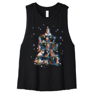 Classic Holiday Cat And Kitten Christmas Ree Women's Racerback Cropped Tank