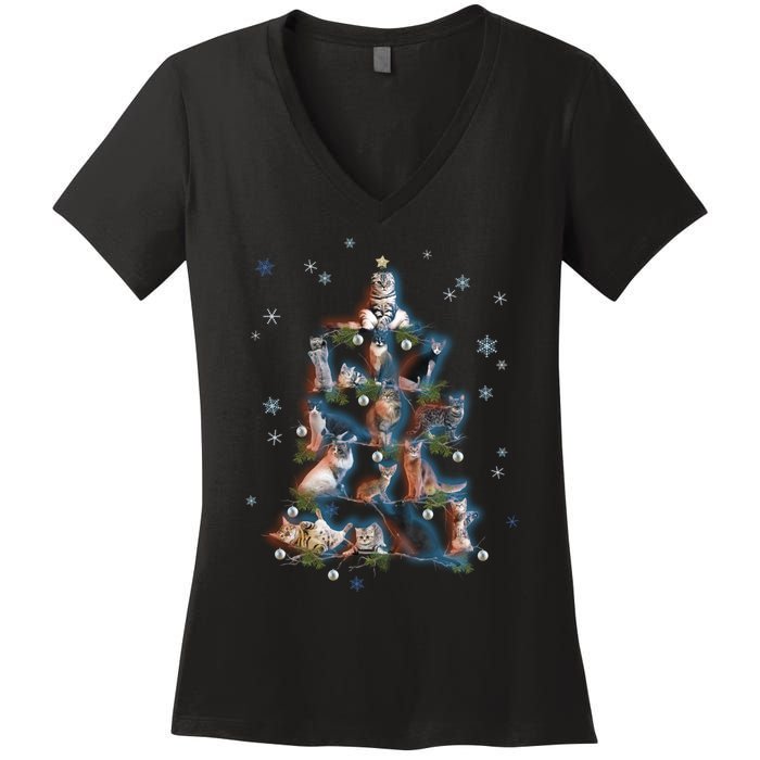 Classic Holiday Cat And Kitten Christmas Ree Women's V-Neck T-Shirt