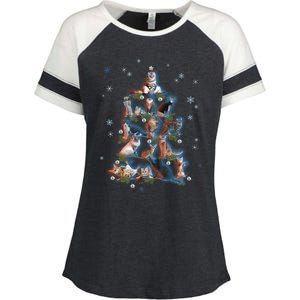 Classic Holiday Cat And Kitten Christmas Ree Enza Ladies Jersey Colorblock Tee