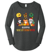 Cat Halloween Christmas Happy Hallothanksmas Thanksgiving Women's Perfect Tri Tunic Long Sleeve Shirt