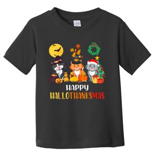 Cat Halloween Christmas Happy Hallothanksmas Thanksgiving Toddler T-Shirt