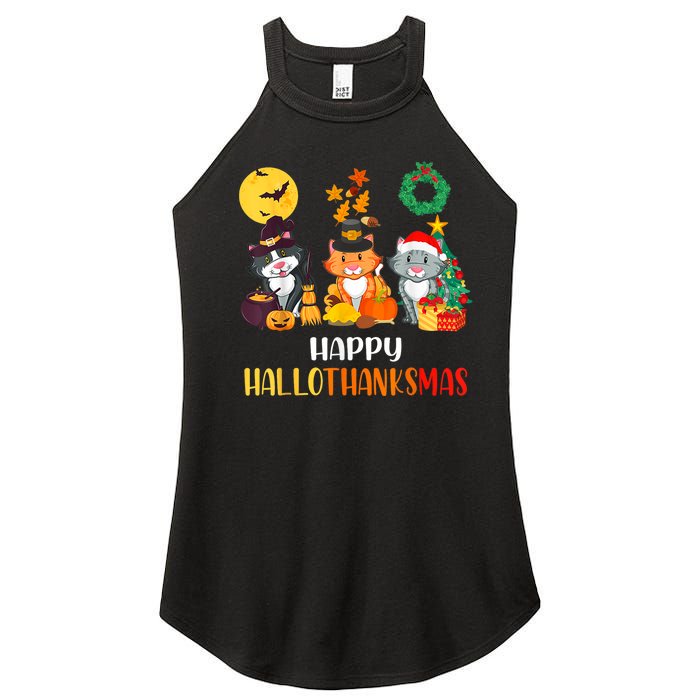 Cat Halloween Christmas Happy Hallothanksmas Thanksgiving Women's Perfect Tri Rocker Tank