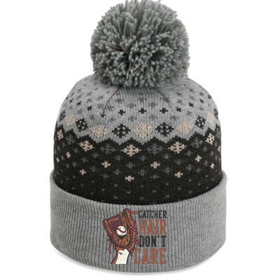 Catcher Hair Don't Care | Funny Softball Catcher The Baniff Cuffed Pom Beanie