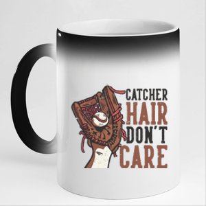 Catcher Hair Don't Care | Funny Softball Catcher 11oz Black Color Changing Mug