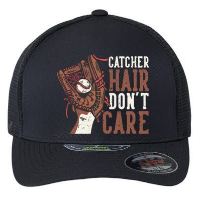 Catcher Hair Don't Care | Funny Softball Catcher Flexfit Unipanel Trucker Cap