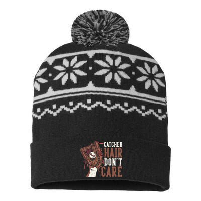 Catcher Hair Don't Care | Funny Softball Catcher USA-Made Snowflake Beanie