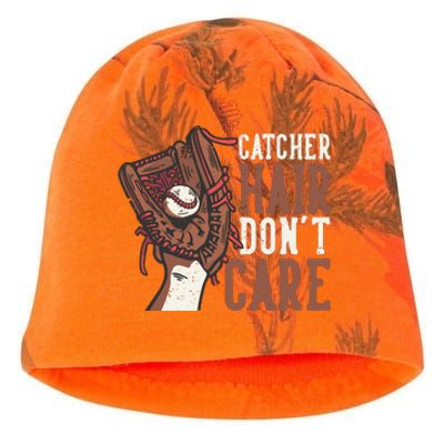 Catcher Hair Don't Care | Funny Softball Catcher Kati - Camo Knit Beanie