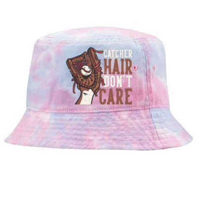 Catcher Hair Don't Care | Funny Softball Catcher Tie-Dyed Bucket Hat