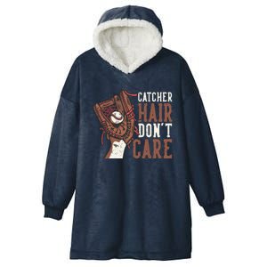 Catcher Hair Don't Care | Funny Softball Catcher Hooded Wearable Blanket