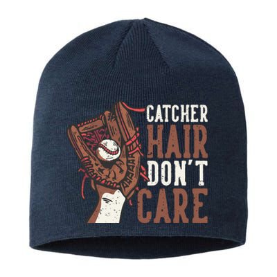 Catcher Hair Don't Care | Funny Softball Catcher Sustainable Beanie