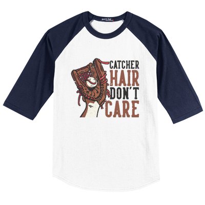 Catcher Hair Don't Care | Funny Softball Catcher Baseball Sleeve Shirt