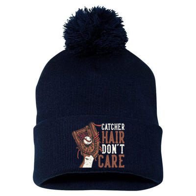 Catcher Hair Don't Care | Funny Softball Catcher Pom Pom 12in Knit Beanie