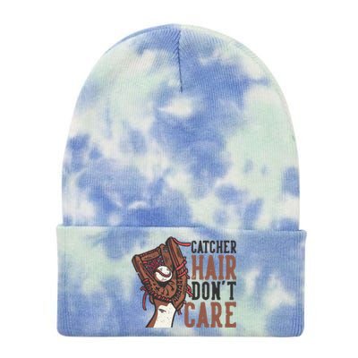 Catcher Hair Don't Care | Funny Softball Catcher Tie Dye 12in Knit Beanie