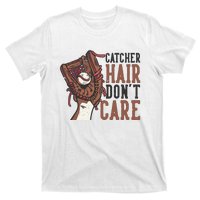 Catcher Hair Don't Care | Funny Softball Catcher T-Shirt