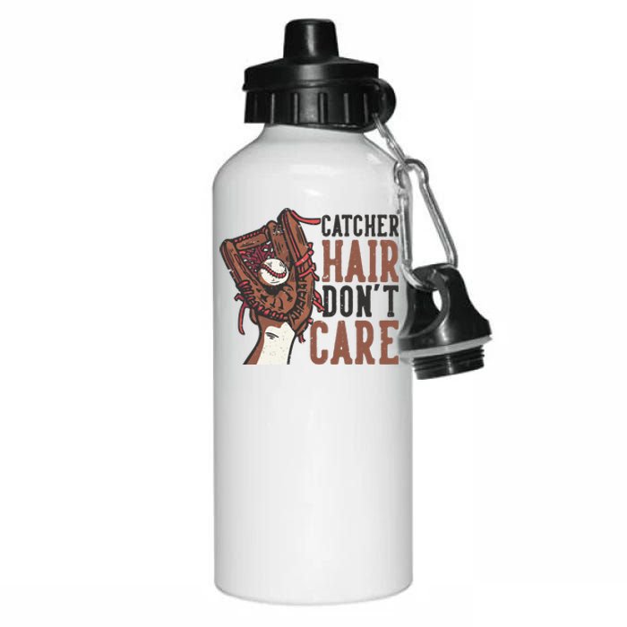 Catcher Hair Don't Care | Funny Softball Catcher Aluminum Water Bottle