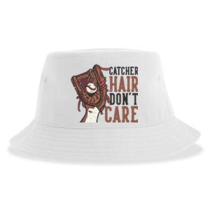 Catcher Hair Don't Care | Funny Softball Catcher Sustainable Bucket Hat