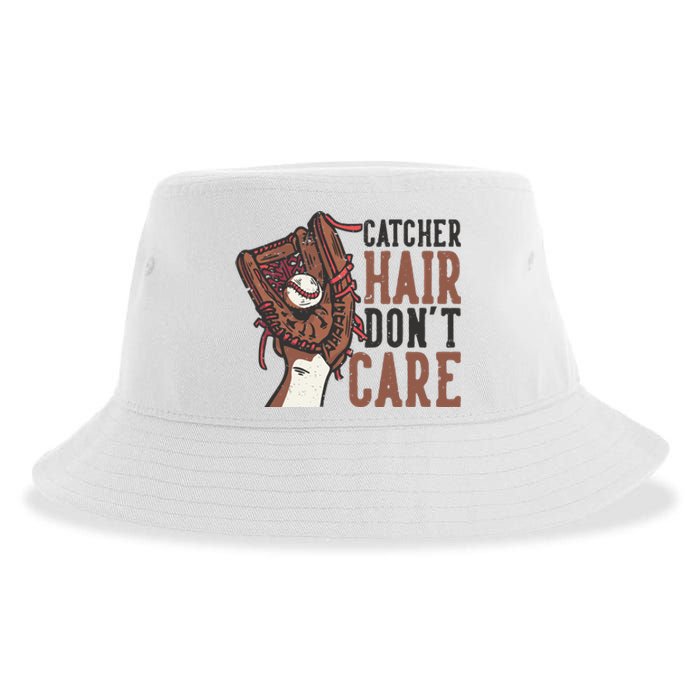 Catcher Hair Don't Care | Funny Softball Catcher Sustainable Bucket Hat