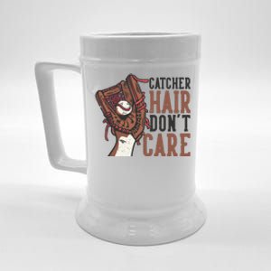 Catcher Hair Don't Care | Funny Softball Catcher Beer Stein