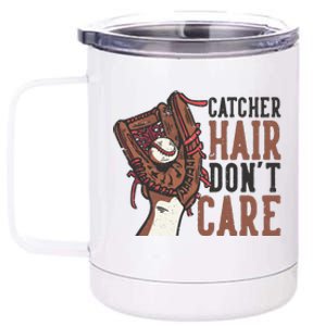 Catcher Hair Don't Care | Funny Softball Catcher 12 oz Stainless Steel Tumbler Cup