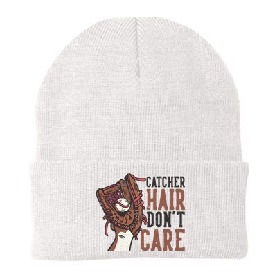 Catcher Hair Don't Care | Funny Softball Catcher Knit Cap Winter Beanie