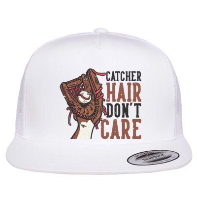 Catcher Hair Don't Care | Funny Softball Catcher Flat Bill Trucker Hat